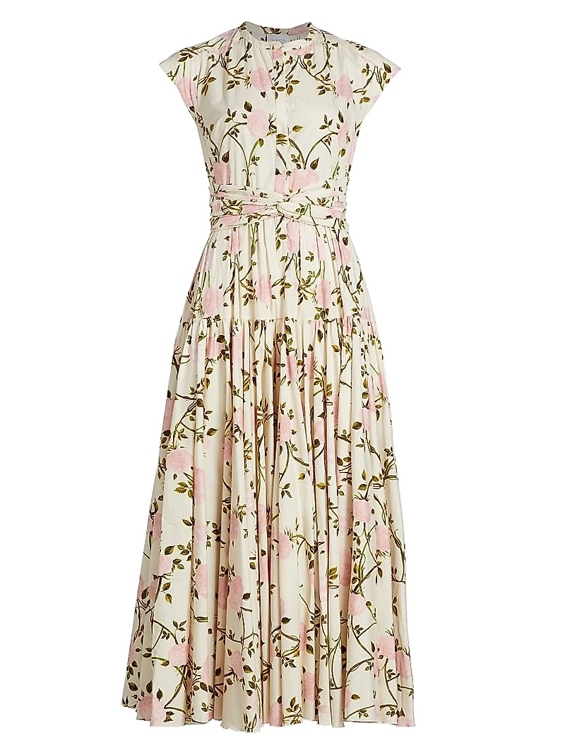 Rose-Print Cotton Midi-Dress