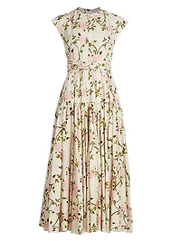 Rose-Print Cotton Midi-Dress