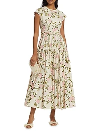 Rose-Print Cotton Midi-Dress