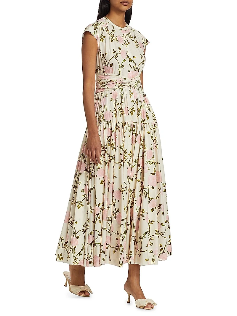 Rose-Print Cotton Midi-Dress