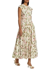 Rose-Print Cotton Midi-Dress