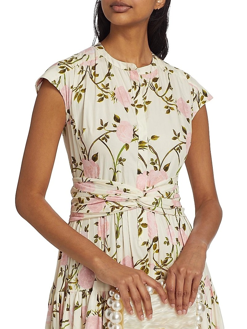 Rose-Print Cotton Midi-Dress
