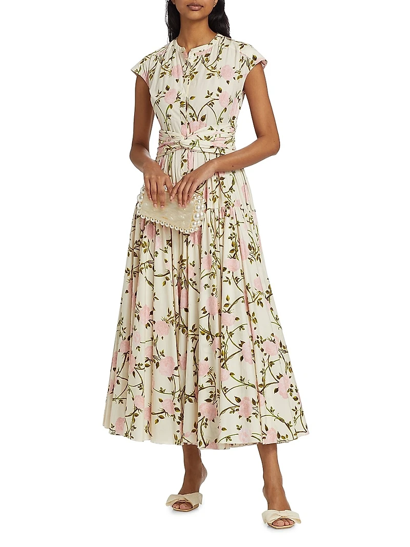 Rose-Print Cotton Midi-Dress