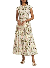 Rose-Print Cotton Midi-Dress