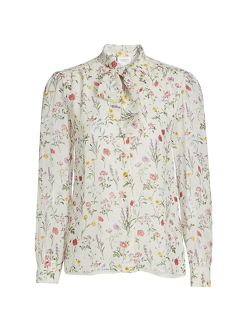 Floral Silk Tieneck Blouse