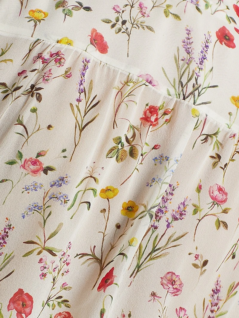 Floral Silk Tieneck Blouse