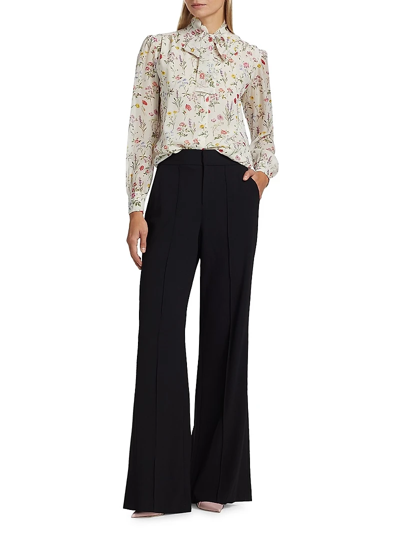 Floral Silk Tieneck Blouse
