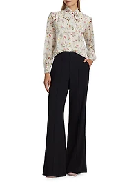 Floral Silk Tieneck Blouse