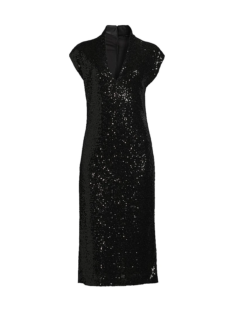 Sequined V-Neck Midi-Dress