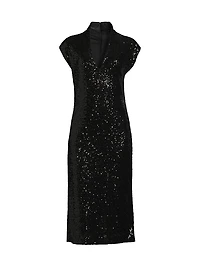 Sequined V-Neck Midi-Dress