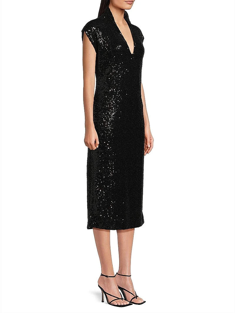 Sequined V-Neck Midi-Dress