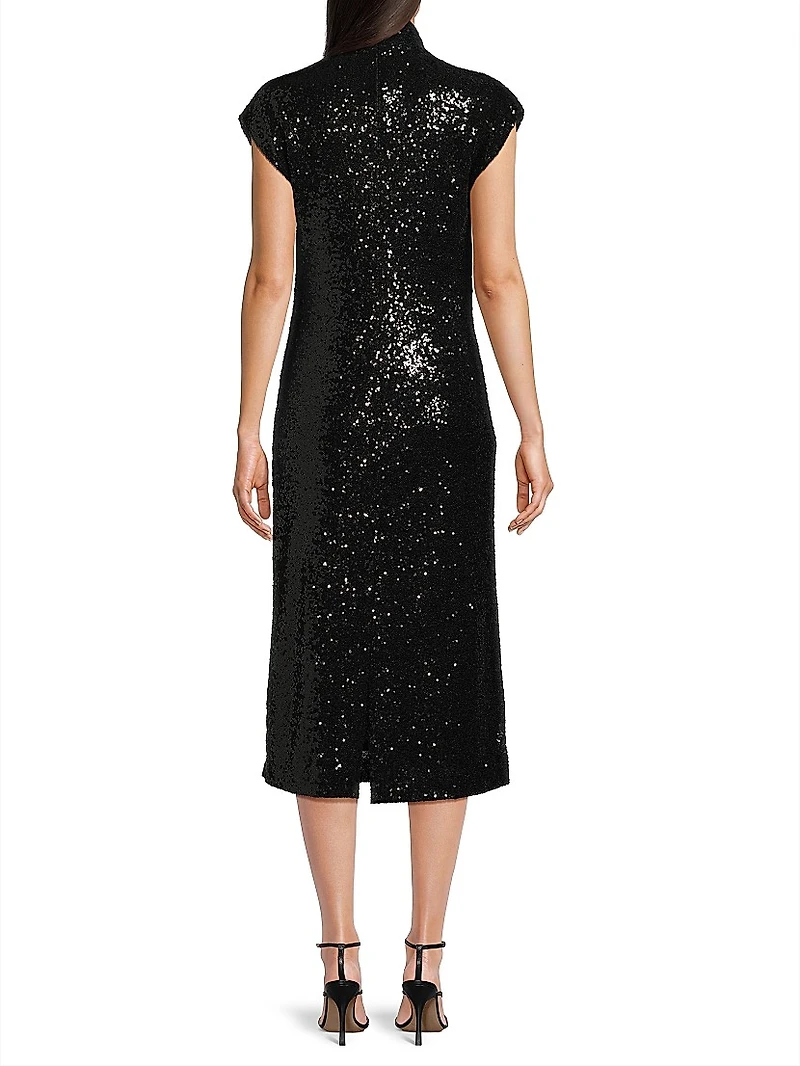 Sequined V-Neck Midi-Dress