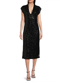 Sequined V-Neck Midi-Dress