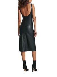 Stretch Faux-Leather Scoopneck Midi-Dress