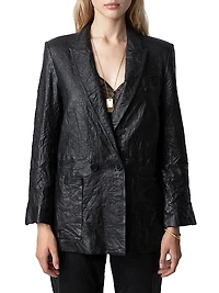 Visko Cuir Froisse Leather Blazer