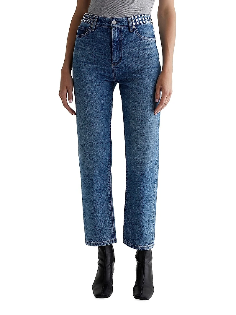 Rian Studded High-Rise Straight-Leg Jeans