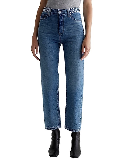 Rian Studded High-Rise Straight-Leg Jeans