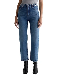 Rian Studded High-Rise Straight-Leg Jeans