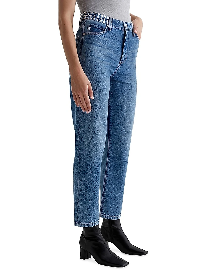 Rian Studded High-Rise Straight-Leg Jeans