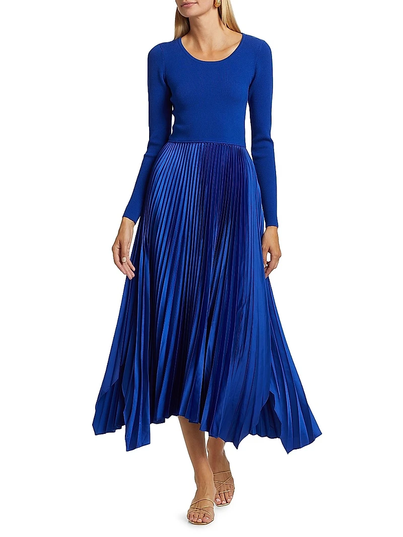 Mave Mixed-Media Fit & Flare Sweaterdress