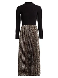 Mave Leopard Mixed-Media Midi-Dress