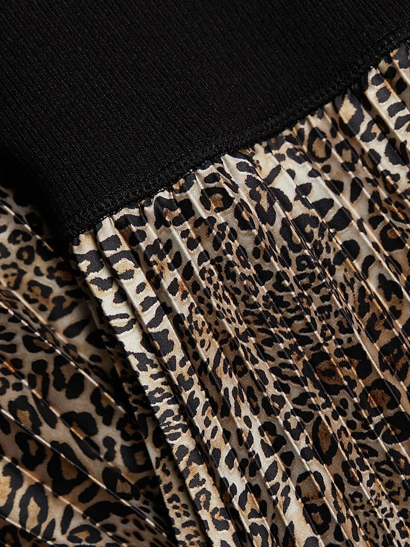 Mave Leopard Mixed-Media Midi-Dress