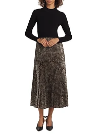 Mave Leopard Mixed-Media Midi-Dress