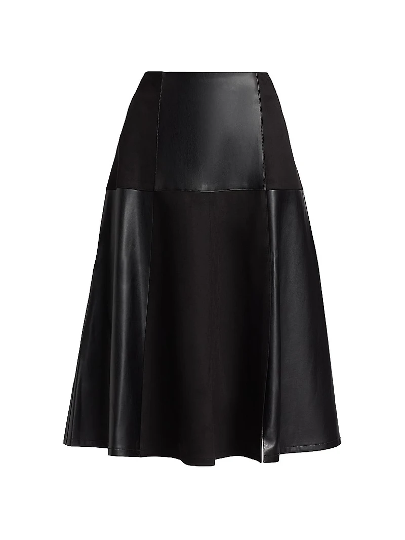 Lucy Patchwork Faux Leather & Suede Midi-Skirt