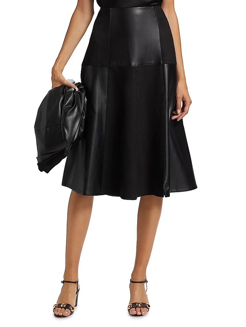 Lucy Patchwork Faux Leather & Suede Midi-Skirt