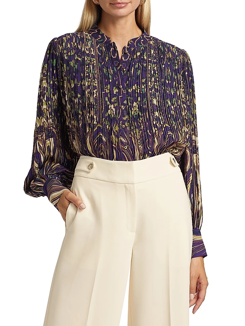 Abbey Pleated Abstract Chiffon Blouse