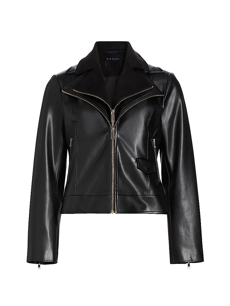 Malinda Faux Leather & Suede Moto Jacket