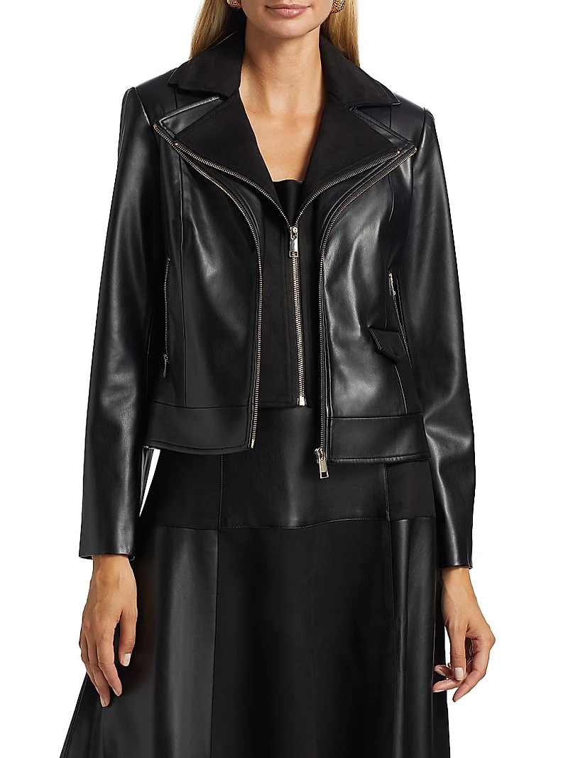 Malinda Faux Leather & Suede Moto Jacket