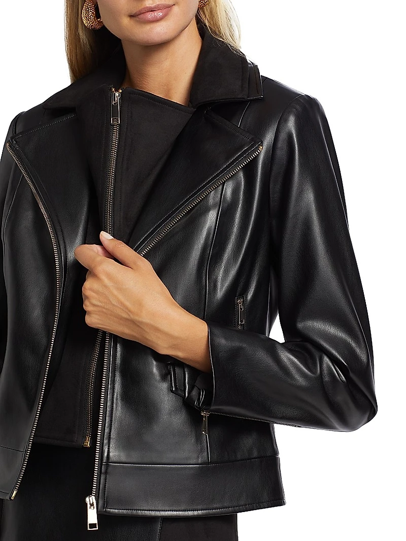 Malinda Faux Leather & Suede Moto Jacket
