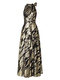 Faye Abstract Metallic Tieneck Sleeveless Gown