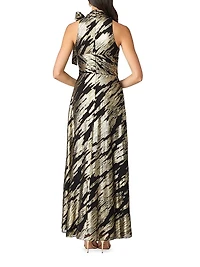 Faye Abstract Metallic Tieneck Sleeveless Gown