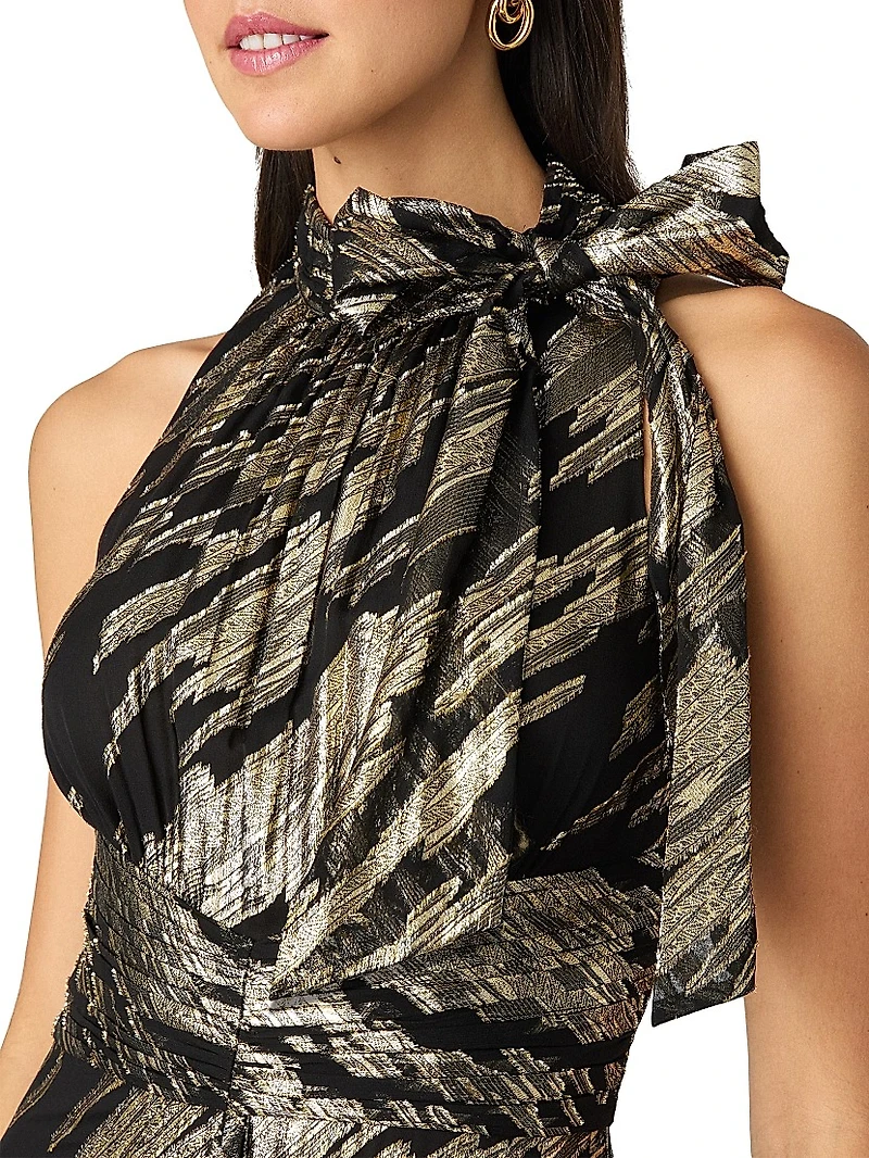 Faye Abstract Metallic Tieneck Sleeveless Gown
