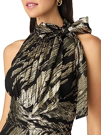 Faye Abstract Metallic Tieneck Sleeveless Gown