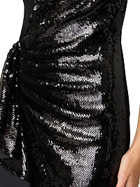 Dela Sequin Ruffle Three-Quarter Sleeve Midi-Dress