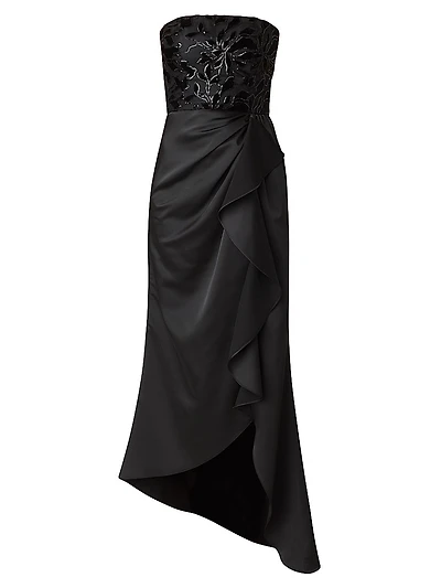 Portia Sequin-Embellished Asymmetric Strapless Gown