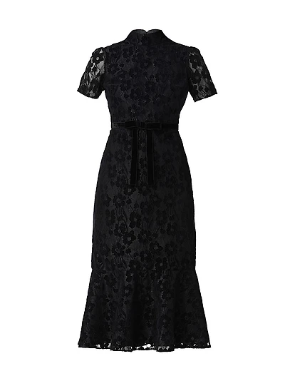 Pierre Lace Fit-And-Flare Midi-Dress