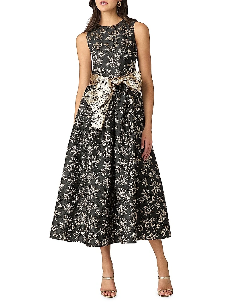 Serra Metallic Jacquard Sleeveless Midi-Dress