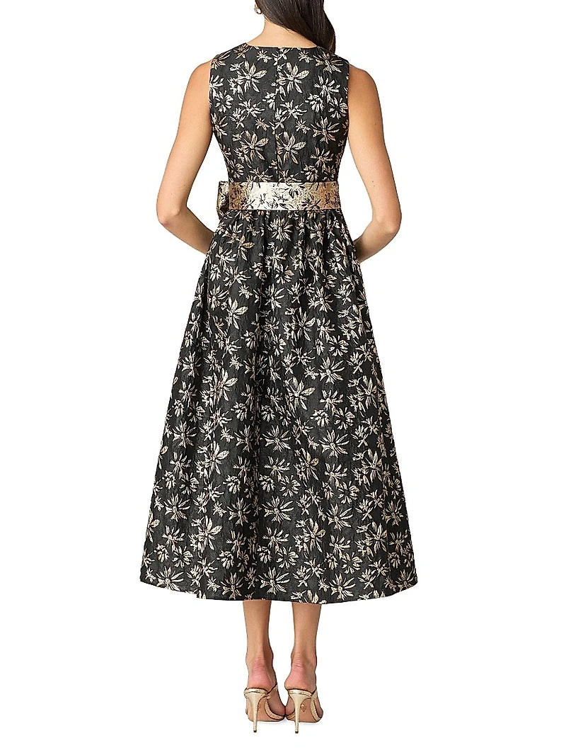 Serra Metallic Jacquard Sleeveless Midi-Dress