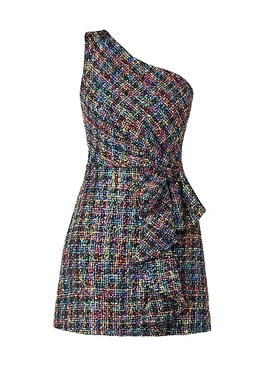 Zoie Beaded Tweed One-Shoulder Minidress