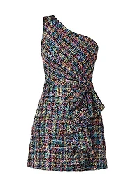 Zoie Beaded Tweed One-Shoulder Minidress