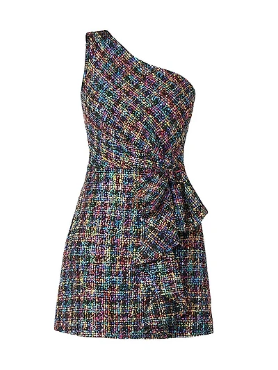 Zoie Beaded Tweed One-Shoulder Minidress