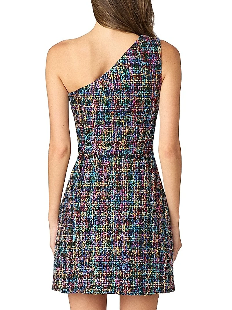 Zoie Beaded Tweed One-Shoulder Minidress