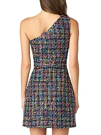 Zoie Beaded Tweed One-Shoulder Minidress