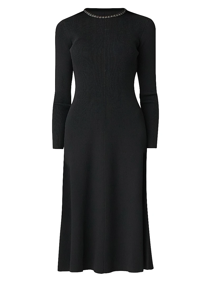 Moore Crystal-Embellished Rib-Knit A-Line Midi-Dress