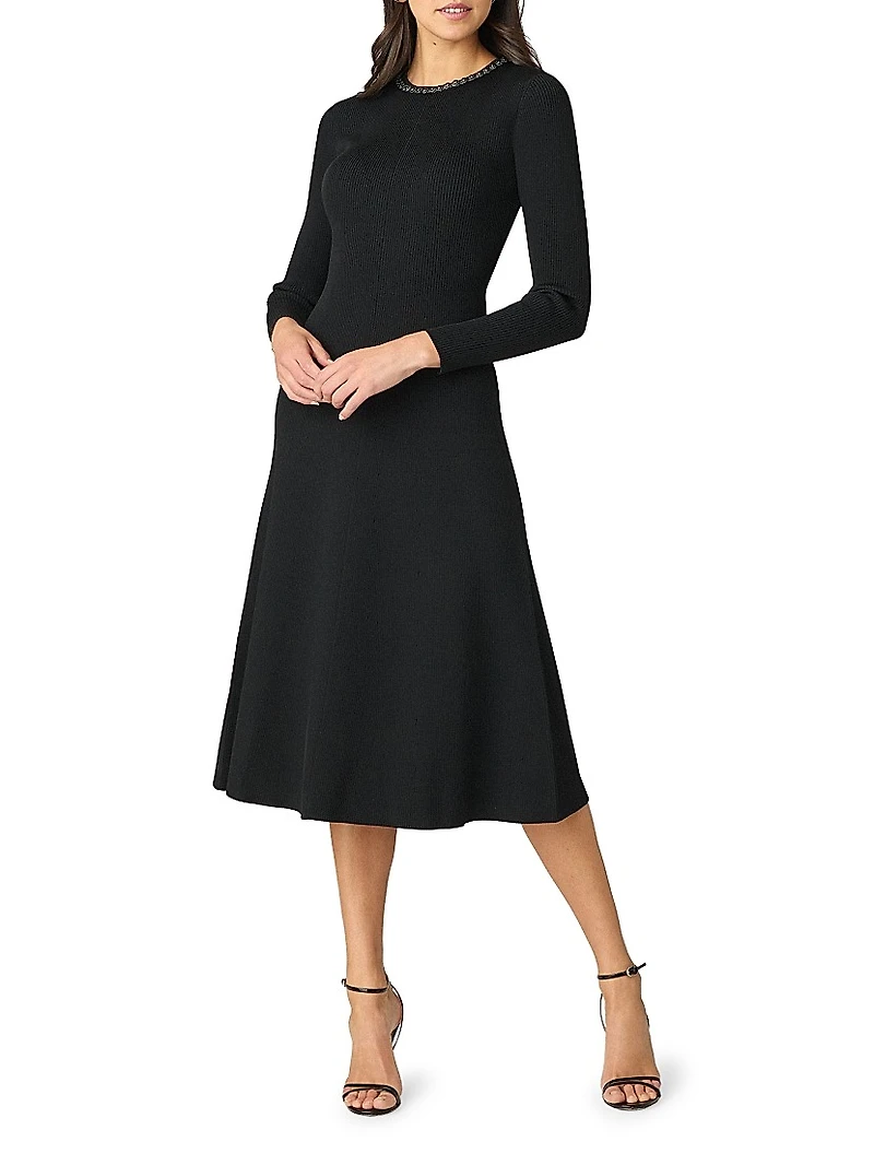 Moore Crystal-Embellished Rib-Knit A-Line Midi-Dress