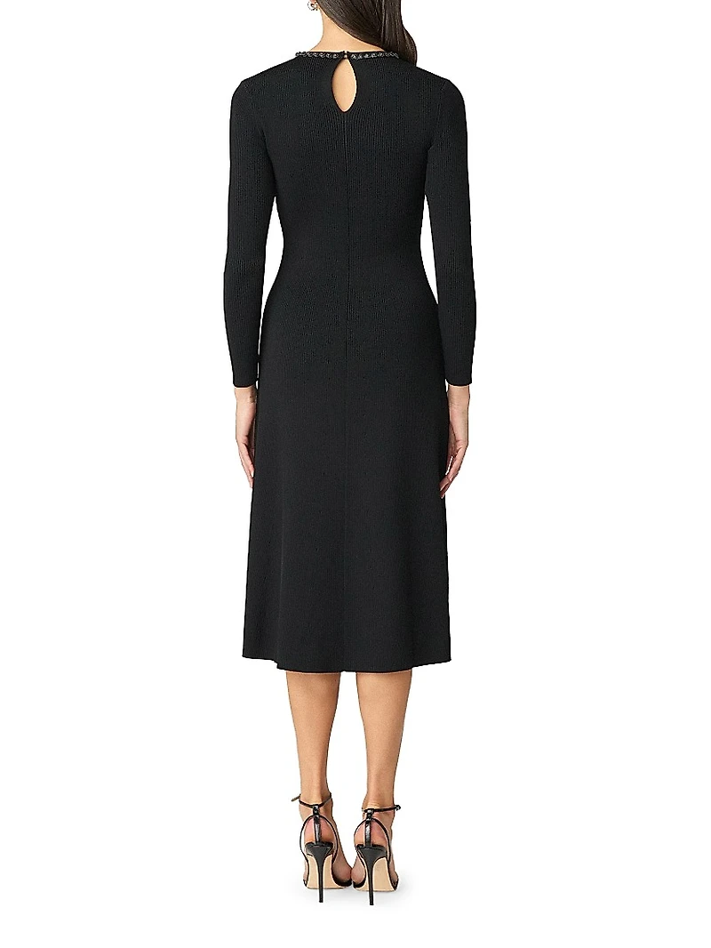 Moore Crystal-Embellished Rib-Knit A-Line Midi-Dress